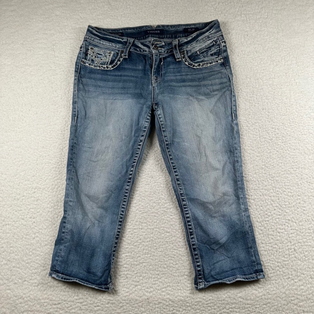 Vigoss The New York Capri Women Embellished Mid Rise Jeans 11/12 Blue McBling